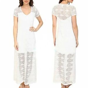 Tommy Bahama White Crochet Lace Maxi Dress Womens XS Beach Vacation Wedding